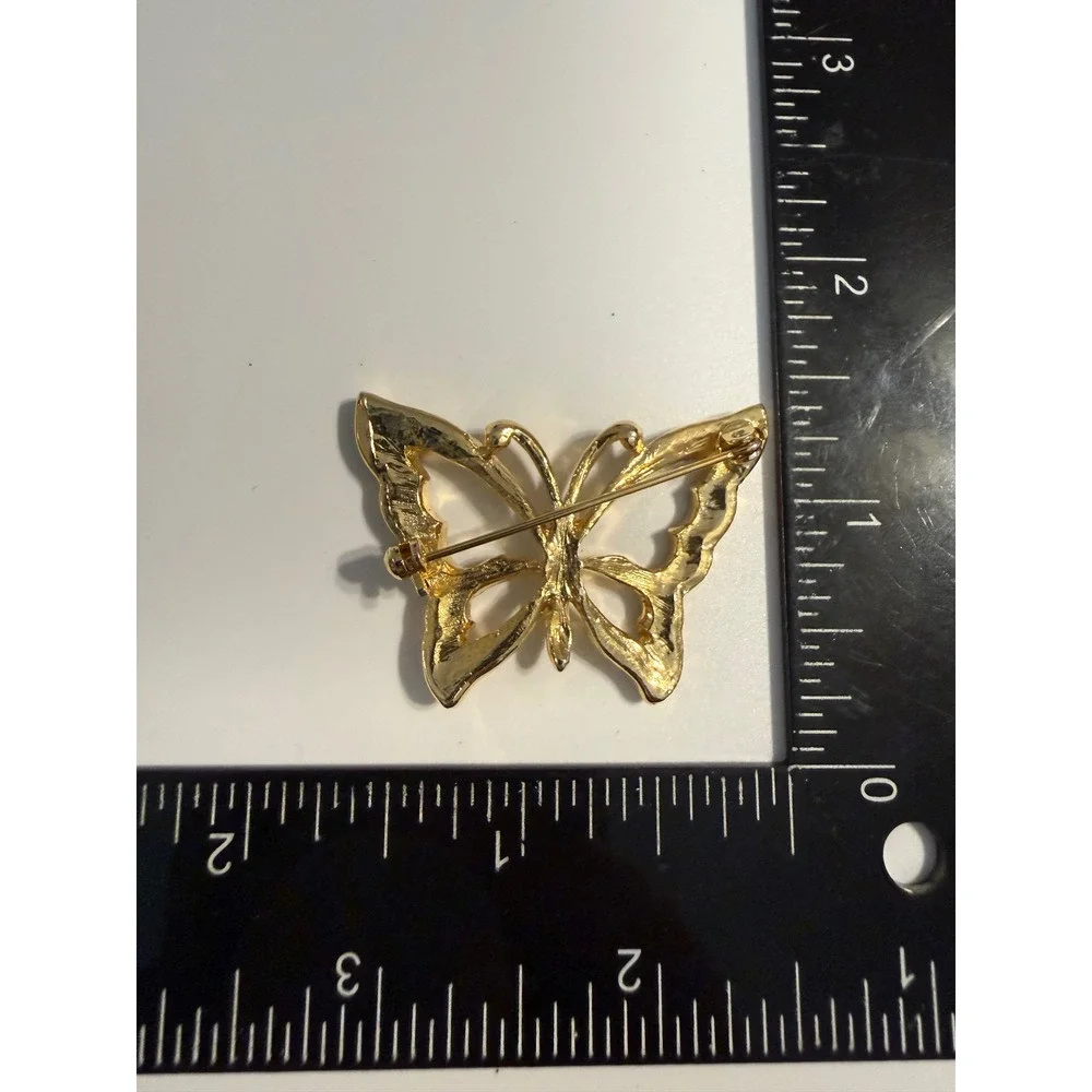 Gold Tone Rhinestone Butterfly Brooch Pin‎ Vintage Style Insect Jewelry